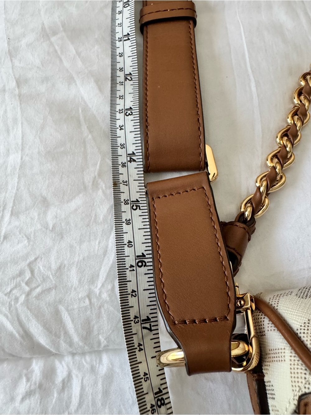 Michael Kors Cream and Brown Logo Crossbody with Gold Chain - Picture 5 of 7